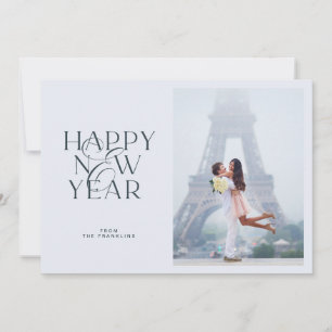 Elegant blue text Happy New Year photo greeting Invitation