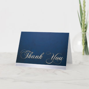 Elegant Blue Texture Modern Silver Thank You Card