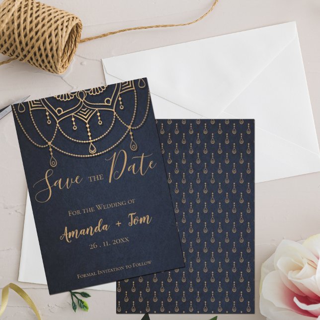 Elegant Blue Textured Traditional Design Wedding Save The Date (Creator Uploaded)