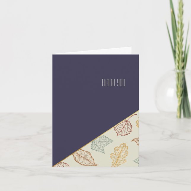 Elegant blue "Thank you" fall themed Thank You Card (Front)