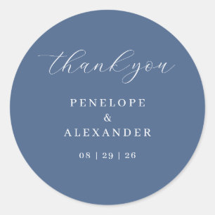 Elegant Blue Thank You Note Classic Round Sticker