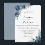 Elegant Blue Thistle Botanical Wedding Invitation<br><div class="desc">Watercolor blue thistle flowers and leaves,  botanical wedding invitation. Customise text,  font style,  colour and size. Backing colour shown in dusty blue can be edited as well.</div>