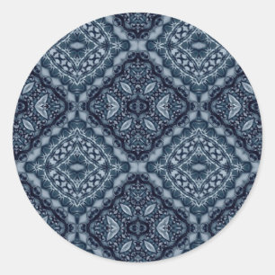Elegant blue tile pattern classic round sticker