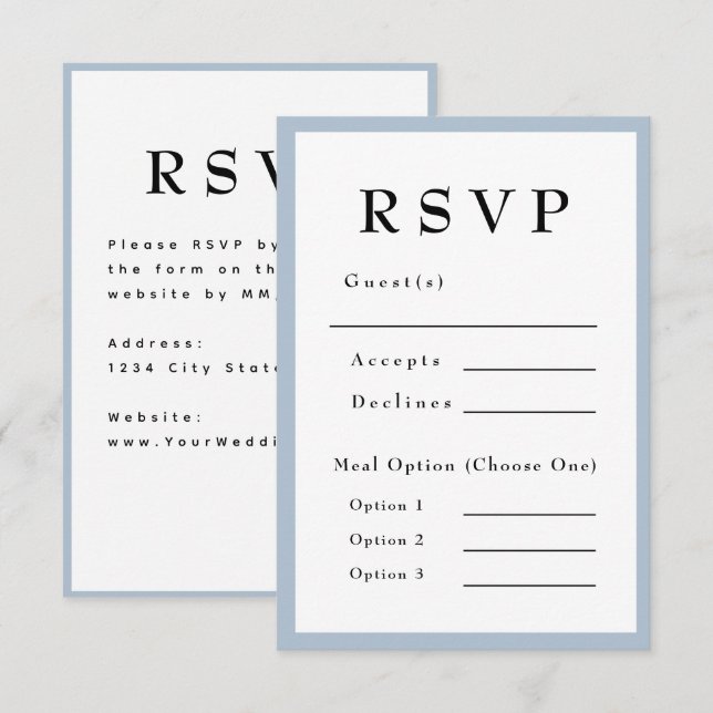 Elegant Blue Timeless Wedding RSVP Card (Front/Back)