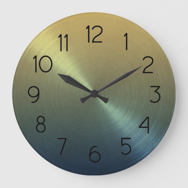 Elegant Blue to Gold Ombre Gradient Large Clock (Front)