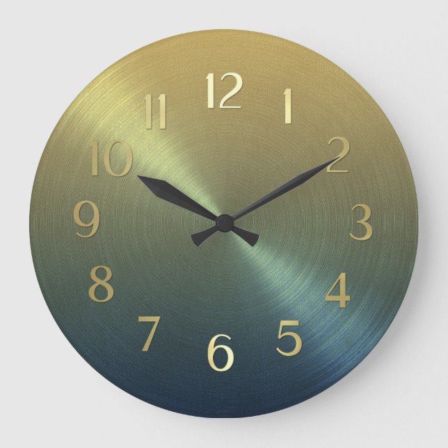 Elegant Blue to Gold Ombre Gradient Large Clock (Front)