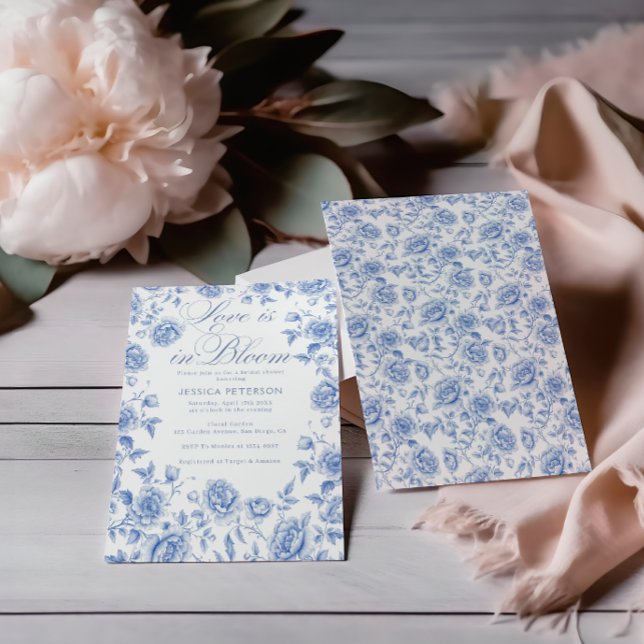 Elegant Blue Toile chinoiserie Bridal Shower  Invitation (Creator Uploaded)