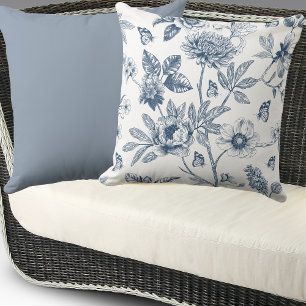 Elegant Blue Toile Chinoiserie Floral Pattern Cushion