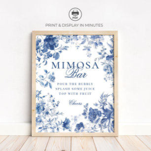 Elegant Blue Toile Chinoiserie Mimosa Bar Sign