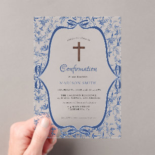 Elegant Blue Toile de jouy  baptism Acrylic Invitations