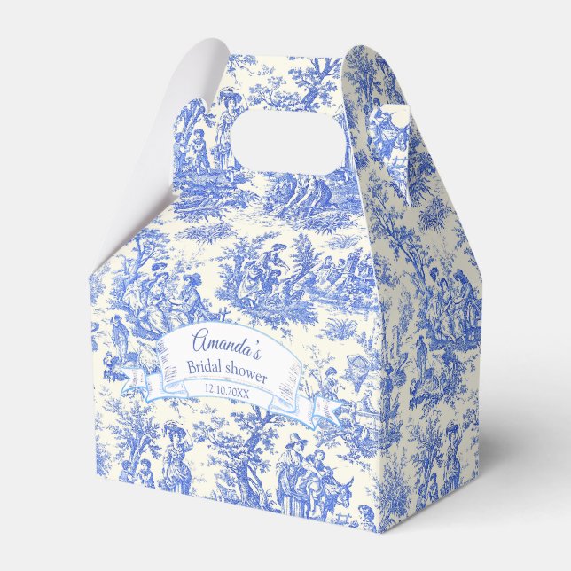 Elegant blue toile de jouy Bridal shower Favour Box (Front Side)