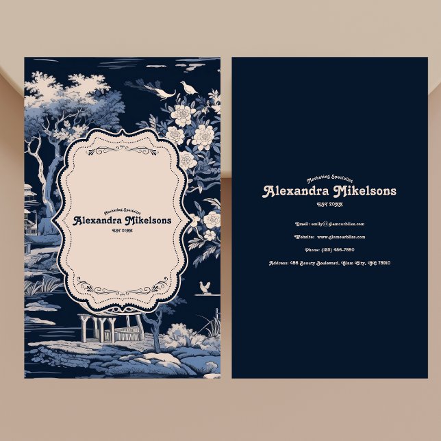 Elegant Blue Toile De Jouy  Business Card (Creator Uploaded)