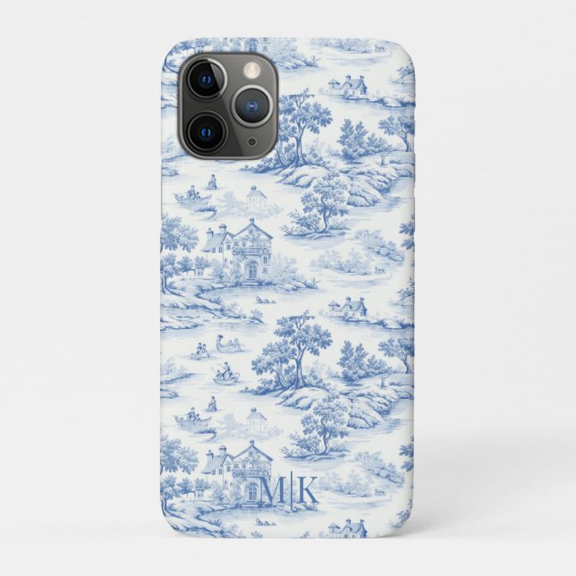 Elegant Blue Toile de Jouy French Pattern Case-Mate iPhone Case (Back)