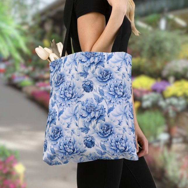 Elegant Blue Toile de Jouy Tote Bag (Creator Uploaded)