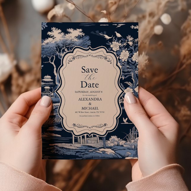 Elegant Blue Toile De Jouy  Wedding Save The Date (Creator Uploaded)