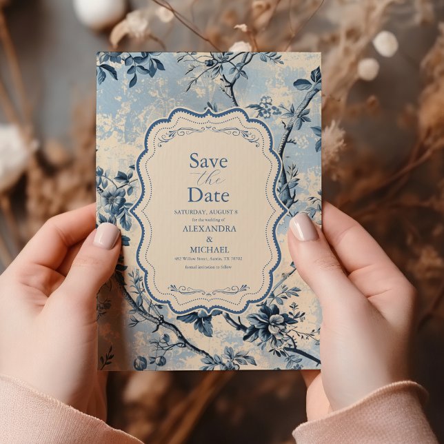 Elegant Blue Toile De Jouy  Wedding Save The Date (Creator Uploaded)