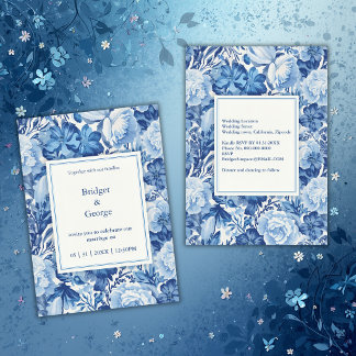 Elegant Blue Toile Floral Chinoiserie Wedding Invitation