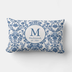 Elegant Blue Toile Monogram Lumbar Pillow