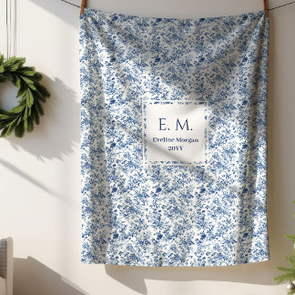 Elegant Blue Toile Personalized Throw Gift for Him