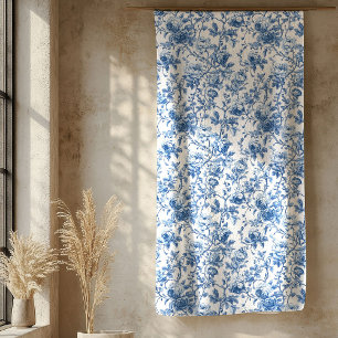Elegant Blue Toile Roses Floral Home Collection Sherpa Blanket