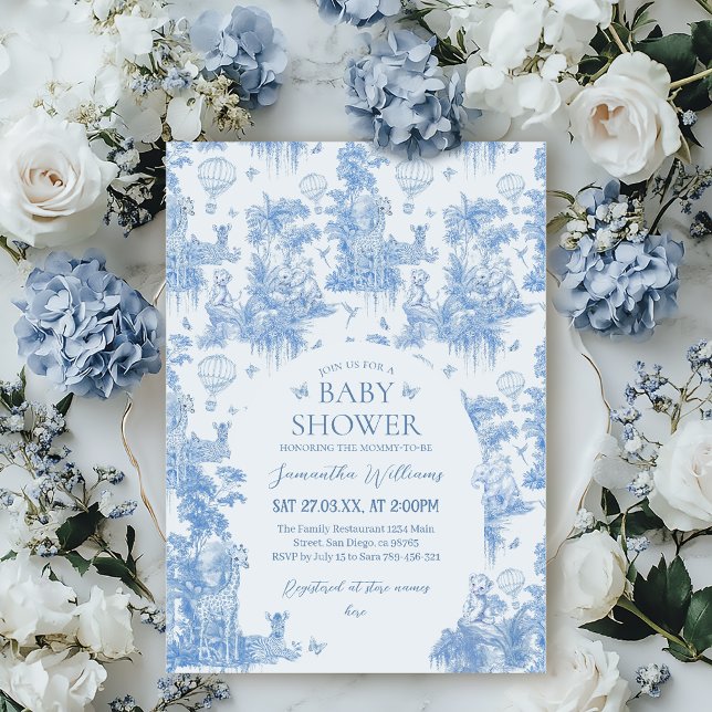 Elegant Blue Toile Safari Boy Baby Shower Invitation (Creator Uploaded)