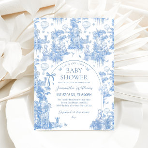 Elegant Blue Toile Safari Boy Baby Shower Invitation