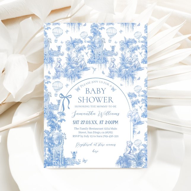 Elegant Blue Toile Safari Boy Baby Shower Invitation (Creator Uploaded)