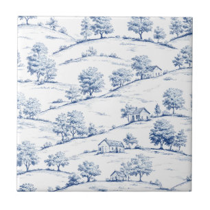 Elegant Blue Toile Vintage French Pastoral Scenes Ceramic Tile