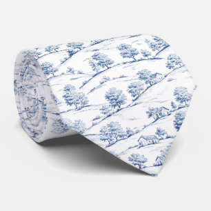 Elegant Blue Toile Vintage French Pastoral Scenes Tie