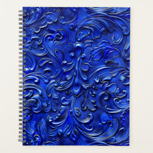 Elegant blue tooled leather planner