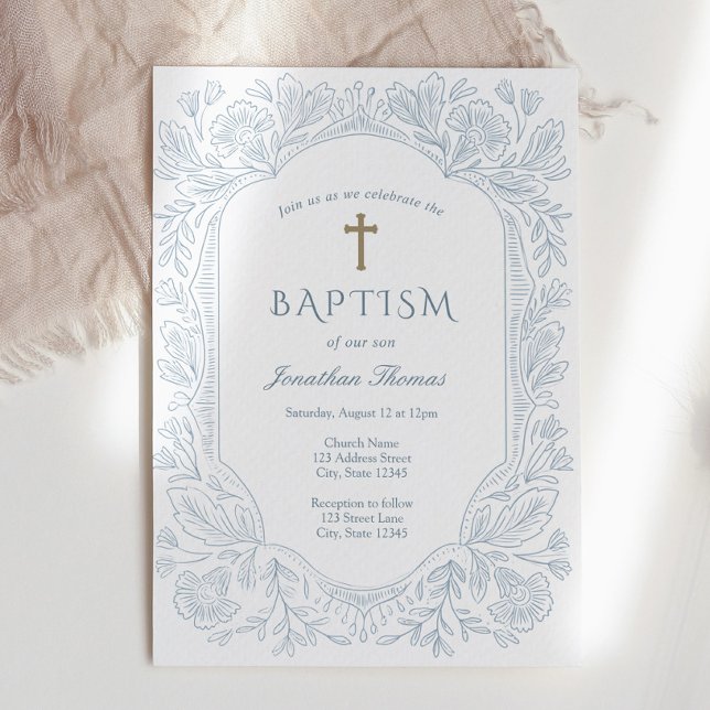 Elegant Blue Traditional Baptism Invitation (Creator Uploaded)