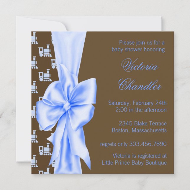 Elegant Blue Train Baby Boy Shower Invitation (Front)