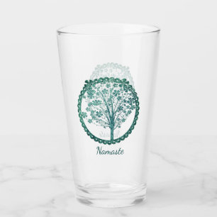Elegant Blue Tree of Life Namaste Zen Yoga Glass