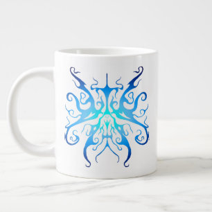 Elegant Blue Tribal Mask Abstract Design Large Coffee Mug
