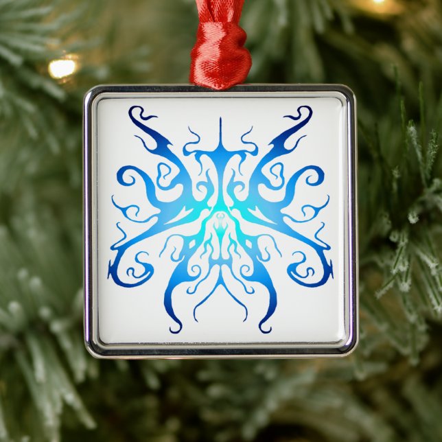 Elegant Blue Tribal Mask Abstract Design Metal Ornament (Tree)