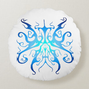 Elegant Blue Tribal Mask Abstract Design Round Cushion