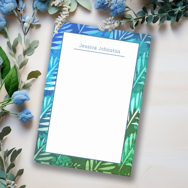 Elegant Blue Tropical Leaves Personal Touch Post-it Notes (Creator Uploaded)