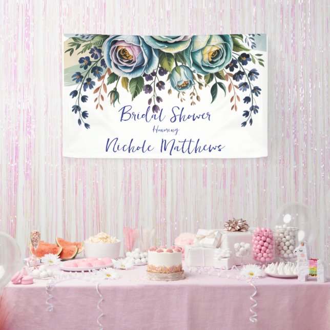 Elegant Blue Turquoise Floral Bridal Shower Banner (Party)
