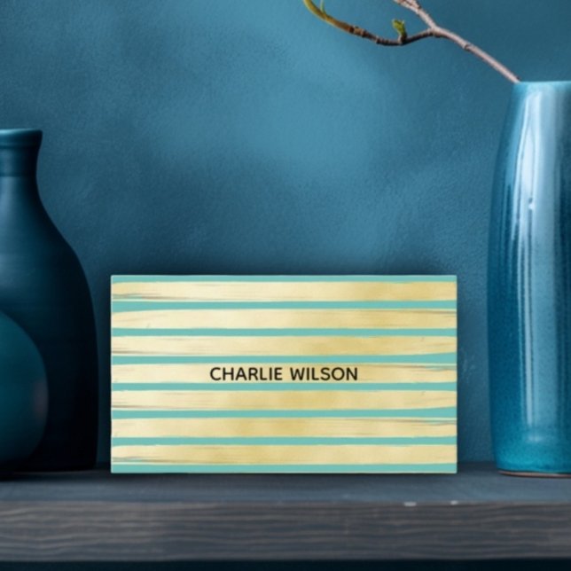Elegant blue turquoise gold foil paint striped business card (Elegant blue turquoise gold foil paint striped business card)