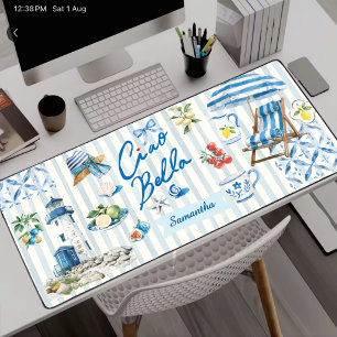 Elegant Blue Turquoise Sicilian Citrus Collage Desk Mat