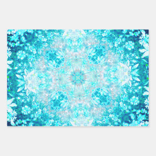 Elegant Blue Turquoise Sky Crystal Mandala Wrapping Paper Sheet