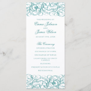 Elegant blue / turquoise swirls wedding program