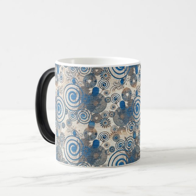 Elegant Blue Twirl Pattern Background Design Magic Mug (Front Left)