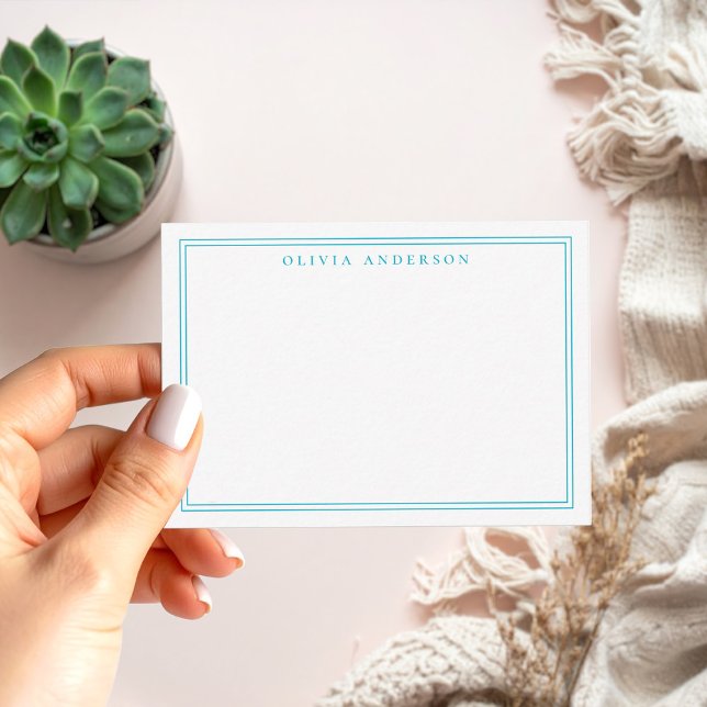 Elegant Blue Two Border Minimalist Monogram Name Card (Creator Uploaded)