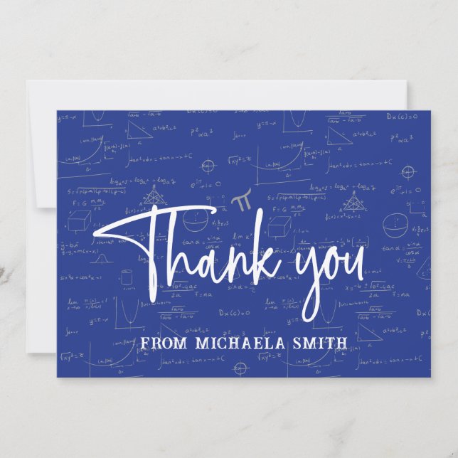 Elegant Blue Typography Math Formulas Graduation Thank You Card (Front)