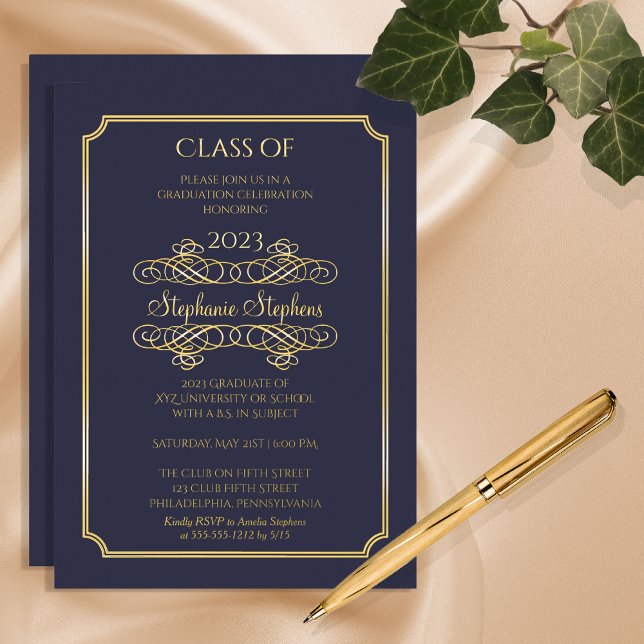 Elegant Blue University Graduation Party Gold (Creator Uploaded)