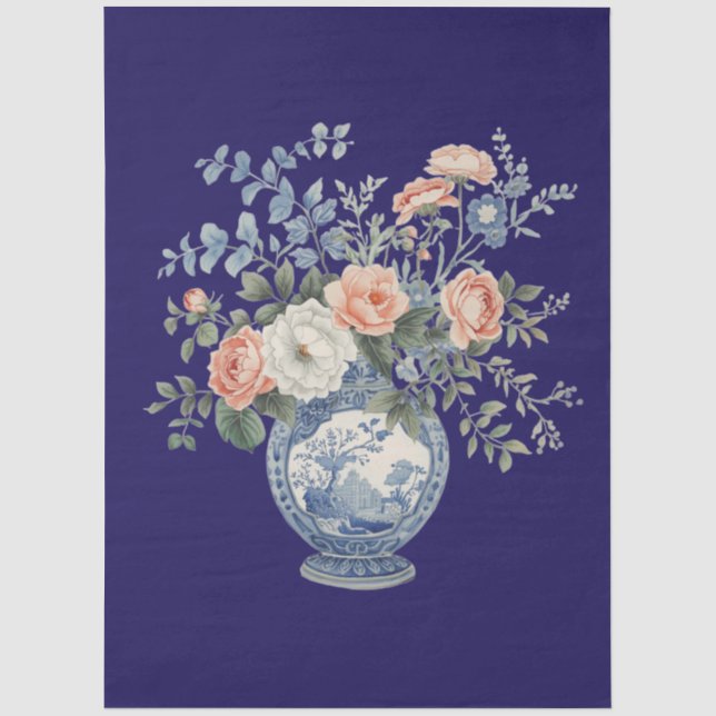 Elegant Blue Vase Decoupage Tissue Paper (Front)