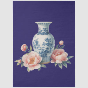 Elegant Blue Vase Decoupage Tissue Paper