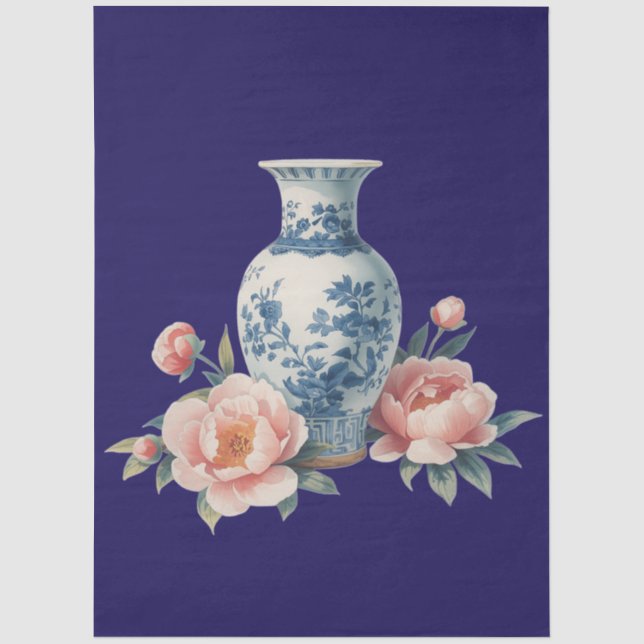 Elegant Blue Vase Decoupage Tissue Paper (Front)