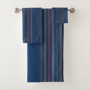 Elegant Blue Vertical Regatta Striped Border   Bath Towel Set
